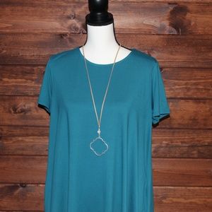 Women's PLUS Short Sleeve Swing Tunic-pockets Teal